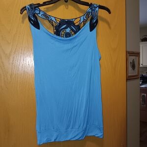 Body Central Blue Tank Top with Black Lace Accents